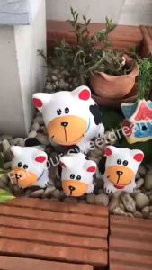 ตุ๊กตาจัดสวน ตุ๊กตาแต่งสวน 1 ชุด 4 ตัว ตัวใหญ่ 1 ตัว ตัวเล็ก 3 ตัว หมาเซรามิค ตุ๊กตาหมา ตุ๊กตา ปูนปั้น แต่งสวน