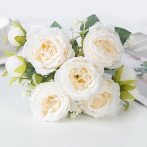 Artificial Flowers Silk Peony Rose Room Home Table Vase Festival Wreath Wedding Fake Brial Bouquet Decora Accessory Diy Gift Box