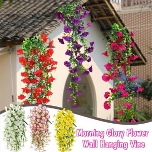 Exquisite Simulation 5-fork Morning Glory Flower Wall Hanging Vine - Bright Artificial Vine for Wedding Party Home Ornament - Eternal Flowers Leaf Hanger Decor