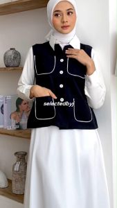 Atasan Vest Wanita Kancing Depan Kerah O-neck 4 Kantong List Kasual Stylish Formal