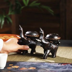 ไม้เนื้อแข็งช้างที่วางเทียนหอมผู้ถือเครื่องประดับวินเทจแสงเทียนอาหารค่ำไม้สร้างสรรค์ตกแต่งสัตว์บ้านเชิงเทียนกระถางธูป