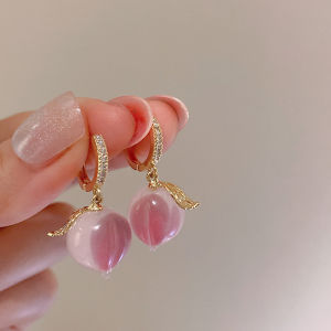 Fruit Pink Peach Ear Clip New Arrival Peach Niche Style Gentle Cute Eardrops Fancy Hot Selling Temperament Earrings