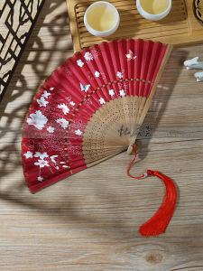 Classic Double Section Silk Folding Fan Retro Style Portable Miniature Flag Robe Companion Bamboo Bone Handmade Daily Use Fan