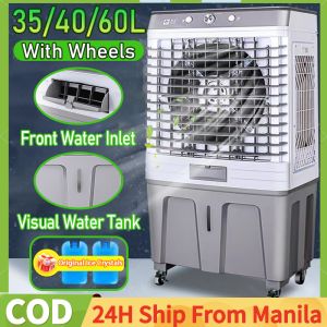 35/40/60L Air Cooler Inverter Heavy Duty Air Cooler Fan With Ice Box Electric Fan With Wheels Air Conditioner Fan With Big Water Tank Spray Fan Wide-Angle Air Supply Fan 3 Speed Adjustment Fast Cooling Stand Fan For Home Office Restaurant Warehouse