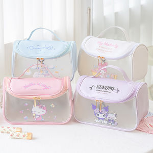 Sanrio  PU Leather Cosmetic Bag | Hello Kitty Kuromi My Melody | Large Capacity Travel Toiletry Bag | Portable Handheld
