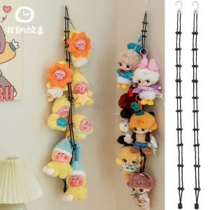 2Pcs No Drill Plush Toy Storage Rope Socks Drying Rope Wall Mounted Display Hanger for Stuffed Animals Dolls Scarves Space Saving Organizer for Kids Room Decor