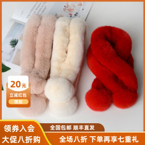 Thickened Double Tube Rabbit Fur Scarf Crossed over Head Winter Warm Outdoor White Shawl for Women Autumn Spring Season