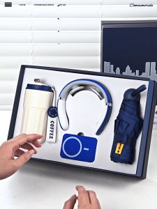 Elegant Ceramic Coffee Cup Set with Smart Digital Thermometer Neck Massager and Portable Umbrella - Perfect Birthday Gift