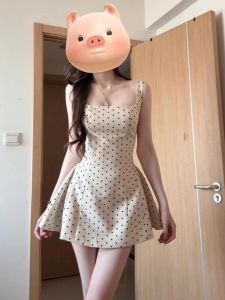 Váy Ngắn Không Tay Phong Cách Pháp Cho Nữ Mùa Hè Mới Nhỏ Nhắn Cổ Vuông Thanh Lịch Ngọt Ngào Váy Midi Chữ a Cạp Cao