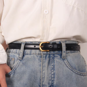 Simple Design Womens Belt for Jeans Suit Black Decorative Narrow Waist Belt Fashionable Versatile PU Leather Alloy Buckle