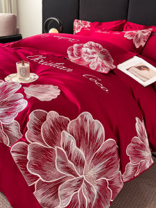 High-End Wedding Four-Piece Set Wedding Pure Cotton Bed Sheet Duvet Cover Red Wedding Wedding Clothes Wedding Clothes