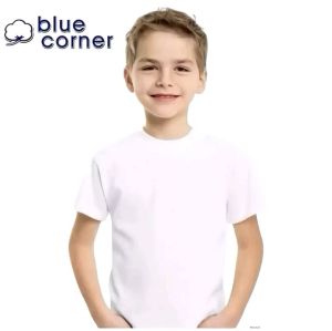 3/6pcs Blue-Corner Tshirt Roundneck pure white 100%Cotton for Kids Good quality.