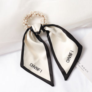Original Design Korean Style Headband Silk Scarf Hair Ties for Women Fashionable Pearlescent French Style Hair Ring