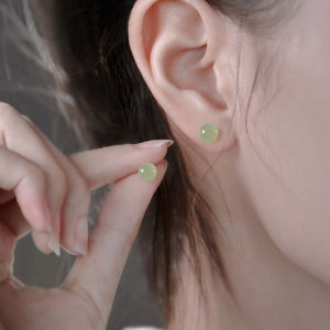 S925 Sterling Silver And Hetian Jade Earrings Womens Elegant Vintage Ear Jewelry out Fashion Trend Ethnic Style