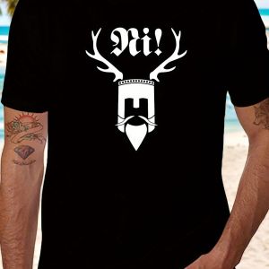 Men Monty Python Holy Grail Graphic T-Shirt White Casual Short Sleeve Round Neck Tee with Knight Helmet Design Men Clothing