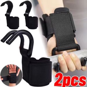 2PCS Weight Lifting Hook Grips with Wrist Wraps Hand-Bar Wrist Strap Gym Fitness Hook Weight Strap Pull-Ups Power Lifting Gloves