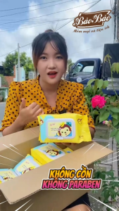 Thùng 10 gói khăn ướt Bảo Bảo 80 tờ không cồn không mùi cao cấp dành cho mẹ và bé - mẫu Khỉ Vàng