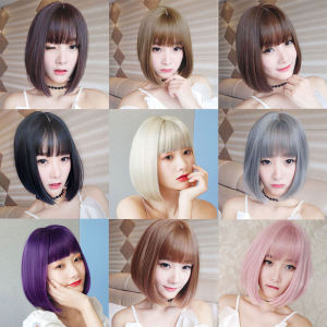 Wig Female Short Hair Bobhaircut Full-Head Wig Student Head Bob Haircut Internet Celebrity Comic Bangs Wig Sheath Lisa Same Style