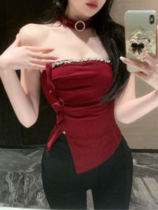 Diamond Embedded Strap Vest Womens Autumn Winter Spicy Girl One Shoulder Tube Top Base Shirt Christmas Inner Wear Commute Style Slim Fit Korean Version