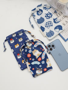 Túi Đựng Điện Thoại Di Động Bằng Vải Cotton Dày Phong Cách Nhật Bản Hình Mèo May Mắn Cho Nữ Túi Đựng Pin Sạc Có Dây Rút