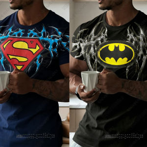 Hot Toys | Summer New Super-man&Batman Print Fitness T-shirts Slim Fit Muscle Tees Gym Workout Tops Bodybuilding Short Sleeve Male Clothes