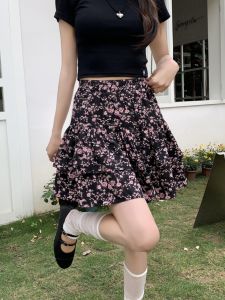 Váy Ngắn Họa Tiết Hoa Ngọt Ngào Cho Nữ Mùa Hè Cỡ Lớn Váy Chữ a Xếp Nếp Cạp Cao Váy Chiffon Chống Ánh Sáng Váy Ngắn