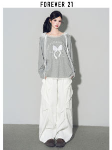 High Waist Wide Leg Straight Cut White American Style Workwear Jeans for Women Loose Fit Casual Trousers by Forever 21