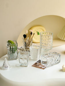 South Korea Ins Transparent Glass Straight-leg Creative Niche Style Eyebrow Brush Holder Storage Bucket Makeup Brush Can Photo Props Decoration