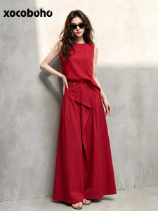 xocoboho | Elegant Business Casual Red Top and Pants Set 2026 Summer New Arrival