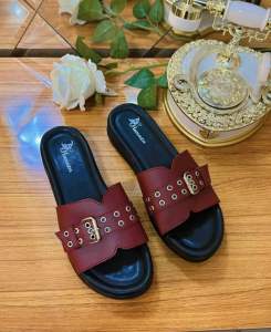 Sandal Selop Wedges Wanita Sandal Aksen Sabuk Trendy Kode SMU34
