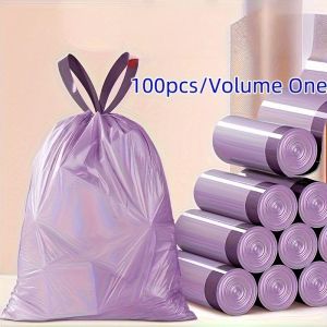 100pcs Purple Drawstring Trash Bags High Quality Plastic Portable Waste Storage Kitchen Bathroom Bedroom Living Room Durable