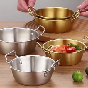 1pc 304 Stainless Steel Golden Instant Noodle Bowl Korean Rice Wine Bowl With Handle Salad Snack and French Fry Bowl