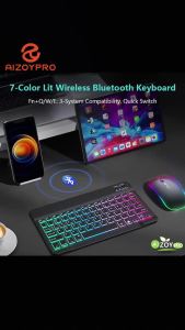 Aizoypro Universal wireless Bluetooth keyboard and mouse Mini Slim with built-in backlight suitable for laptops and tablets Thin