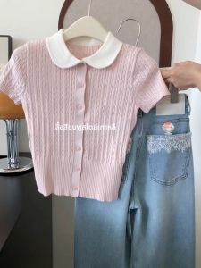 PEIXI | Pink Ice Silk Knitted Short Sleeve Polo T-Shirt
