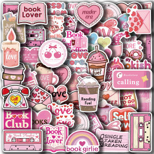 50pcs Pink Bookish Lover Inspirational Stickers Book Themed Decals for Notebooks Water Bottles Luggage Vinyl Stickers Pack