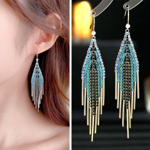 Korean Fashion Blue Tassel Earrings: Elegant Women's Jewelry & Accessories