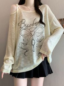 AIYITI | Thin Sheer Shoulder-out Long Sleeve Tshirt Oversized Ice Silk Sunscreen Shirt