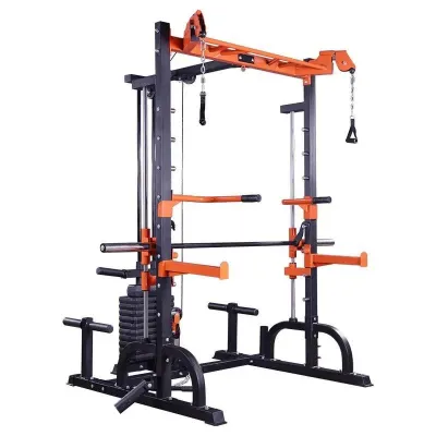 All-In-One SMITH Machine Commercial Grade Functional Trainer With Cables Crossover with 55KG Weight Stacks