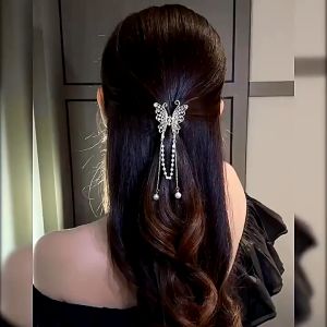 Tooyoo Butterfly Tassel Pearl Grip Clip High-end Sense Temperament Women Hair Clip Metal Headwear