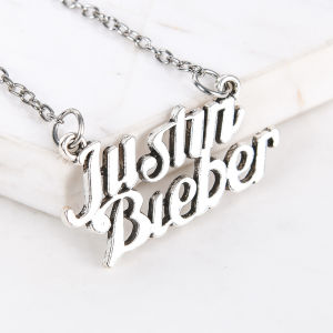 Hot Silvery Geometric Letter Justin Bieber Pendant Necklace Classic Retro Trend Versatile Fan Accessories Gift Wholesale
