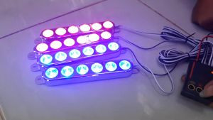 ไฟกระพริบ ฉุกเฉิน LED 12v. แดง2-น้ำเงิน2 ปรับสเต็ปได้ สำหรับรถกู้ภัย รถพยาบาล รถตำรวจ