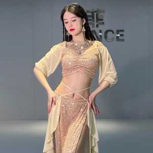Belly Dance Mermaid Autumn And Winter Mesh Training Class Uniform Set