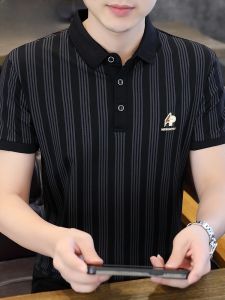 HENGYUANXIANG | Áo thun polo tay ngắn bằng lụa băng mỏng cao cấp cho nam mùa hè cổ polo tay lửng thời trang nam trẻ trung chống nhăn