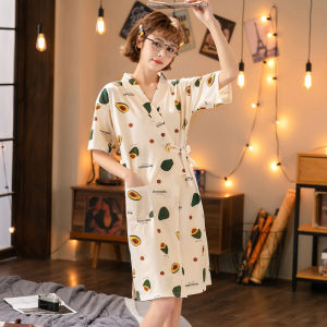 Japanese Style Kimono Sleepwear Womens Summer Cartoon Cute Loose V-Neck Robe Bathrobe Home Clothes Comfortable Nightgown