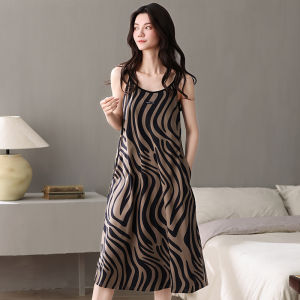 Miiow | Pure Cotton Sleepwear Womens Summer Strap Nightgown With Chest Pad Slimming Home Clothes Long Dress Casual Leisure Home Scene