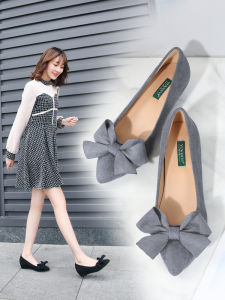 Spring 2025 Womens Fashion Elevating Sharp Pointed Toe Flat Heel Butterfly Knot All-Match Slope Heel Shoes Comfortable Casual