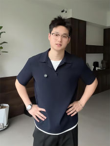 Áo Thun Polo Tay Ngắn Màu Xanh Lam Cho Nam Mùa Hè Cổ Polo Phong Cách Mỹ Cổ Điển Nửa Áo Hai Mảnh Cotton Thường Ngày