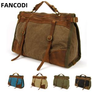 Fancodi Quân Đội Cổ Điển Vải + da da bò nam giới Túi Du Lịch Túi hành lý túi vải len thô của Nam Túi du lịch nhỏ qua đêm Tote Túi xách thời trang