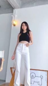 Qyujins - Highwaist Loose Denim Putih Baggy Celana Jeans Wanita Panjang Hitam Cream Korea Style