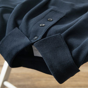 Navy Blue 230G Heavy Weight Pure Cotton Lapel Polo Shirt Japanese Style Pure Color Fashion All-Match Summer Short Sleeve Mens and Womens Tops